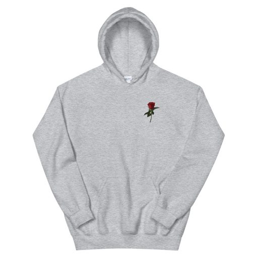 Small Red Rose Unisex Hoodie Grey