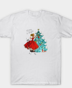Girl Decorating Christmas Tree Merry And Bright T Shirt